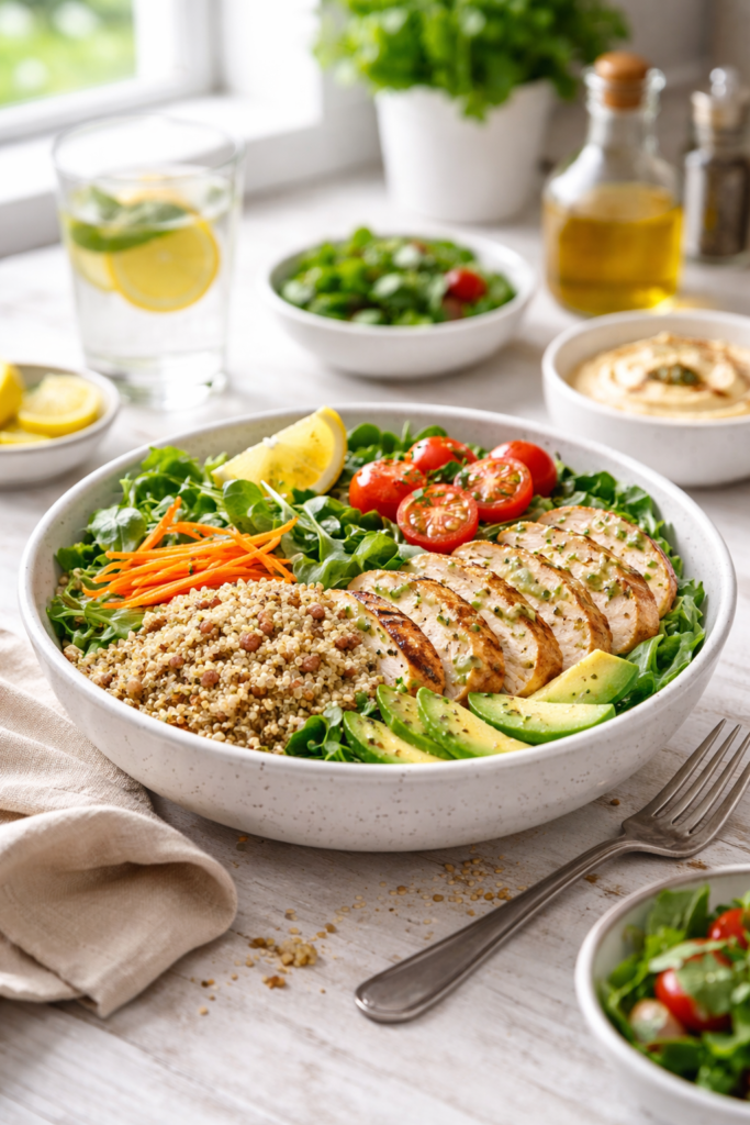 healthy quinoa and chicken bowl