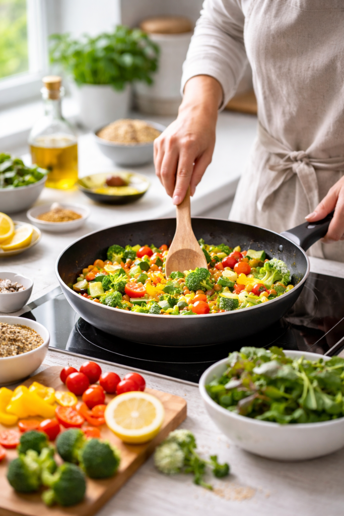 healthy stir fry in the making