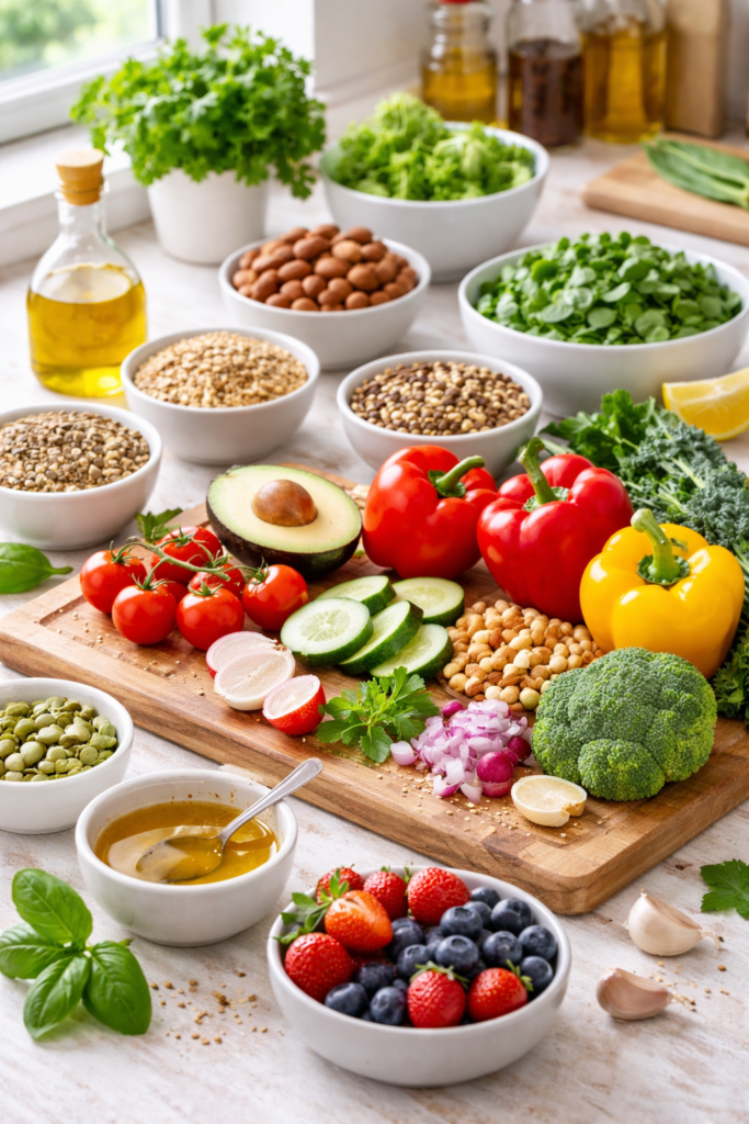 vibrant fresh ingredients on kitchen counter
