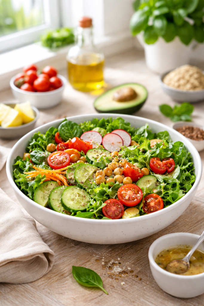 vibrant fresh salad on a countertop